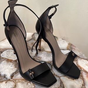 All Saints Black Leather Heels with Gold Accents